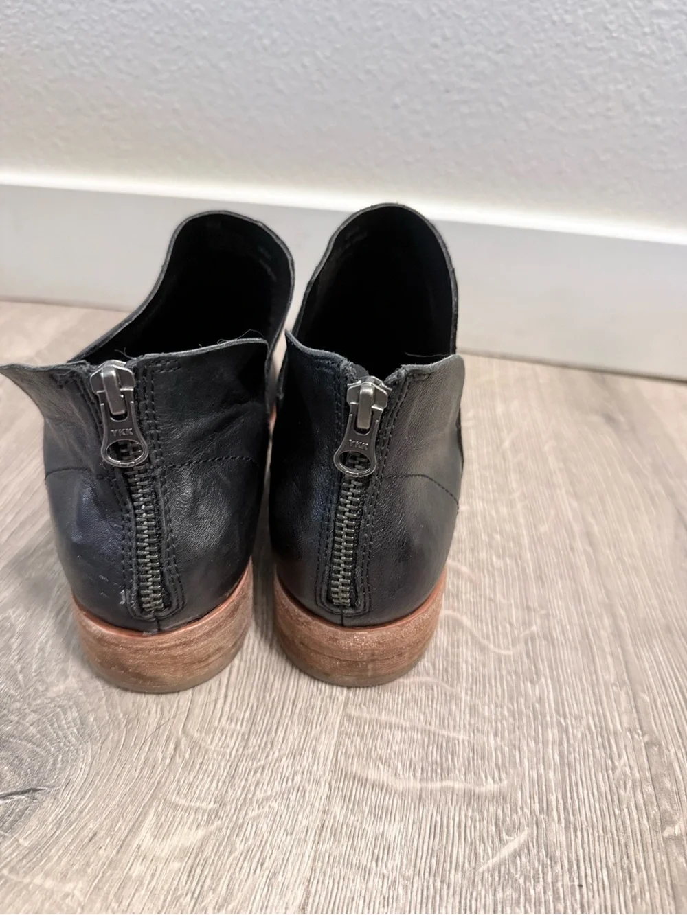 Kork-Ease Black Leather Side-Cut Ankle Booties with Wood Heel